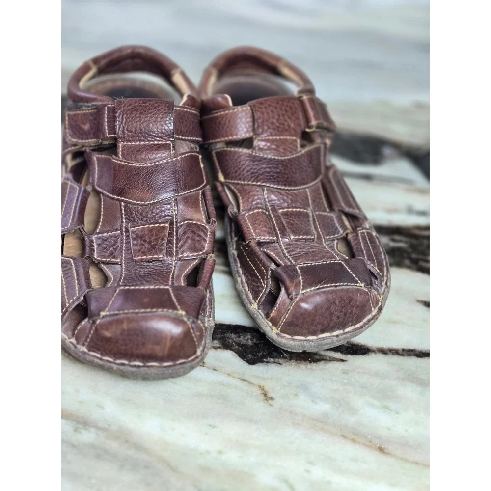 Brown Leather Fisherman Sandals‎ Caged Closed Toe Mens Size 10 44 M6504